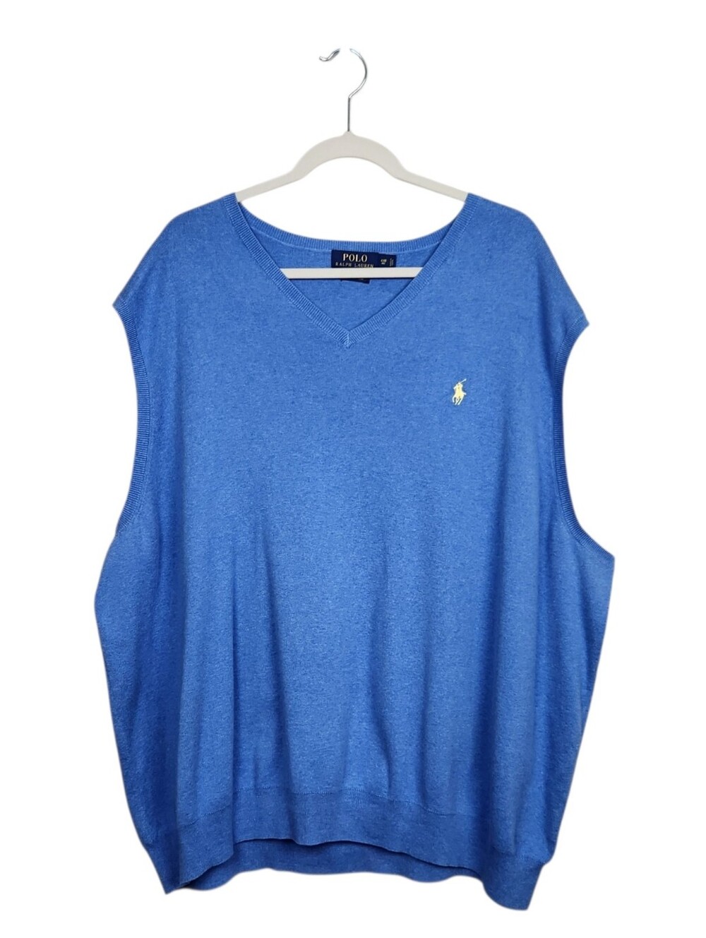 Polo Ralph Lauren Blue Pima Cotton Sweater Vest Preppy Ribbed Knit Mens Size 4XB